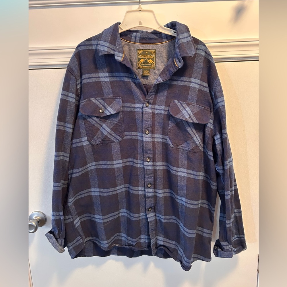 Mens Anchorage Brawny Flannel Shirt Bluestone‎ Plaid XXL 100% Cotton Outdoor